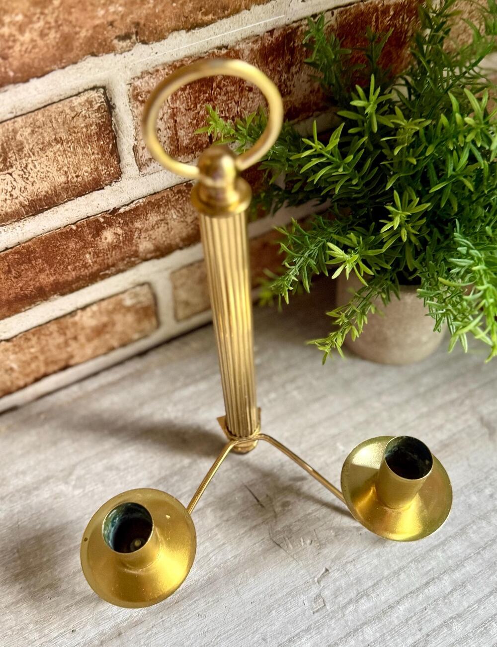 Vintage Brass Chamberstick Style Candelabra | Dual Taper Candle Holder